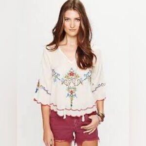 FREE PEOPLE Women’s Hooded Scallop Hem 100% Cotton Embroidered Top - Small
